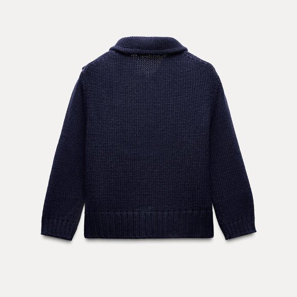 NWT ZARA KNIT CARDIGAN WITH ELBOW-LENGTH SLEEVES NAVY BLUE - Picture 3 of 6